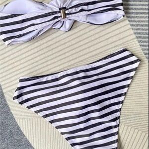 Striped Black and White Bikini Set